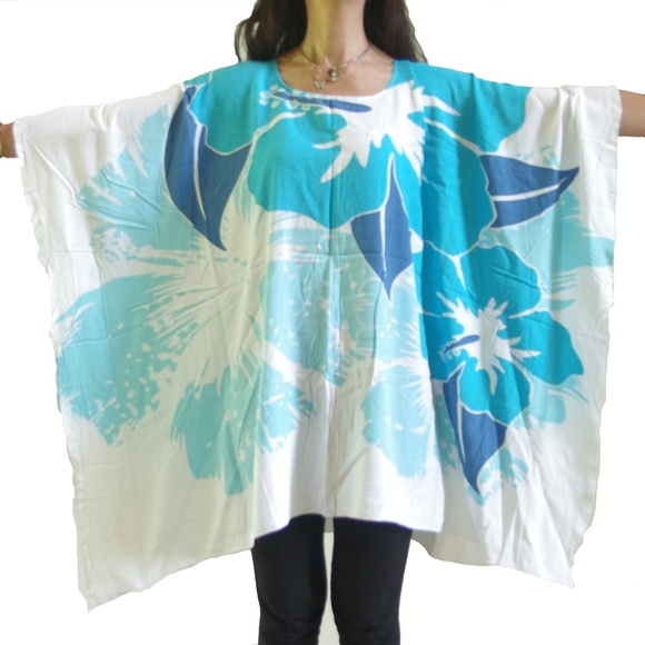 *SOLD* Light blue short Bali kaftan multi size - Picture 1 of 4